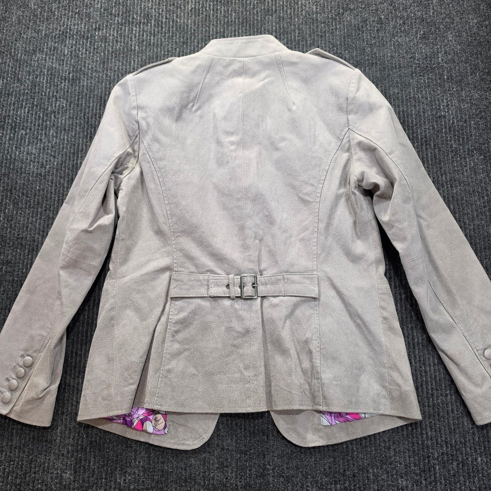 Twiggy London Leather Jacket Women S Gray Excellent Military Utility Buckle Back